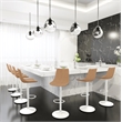 Adjustable Height Bar Stool in Leather with White Iron Base in Light Brown
