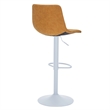 Adjustable Height Bar Stool in Leather with White Iron Base in Light Brown