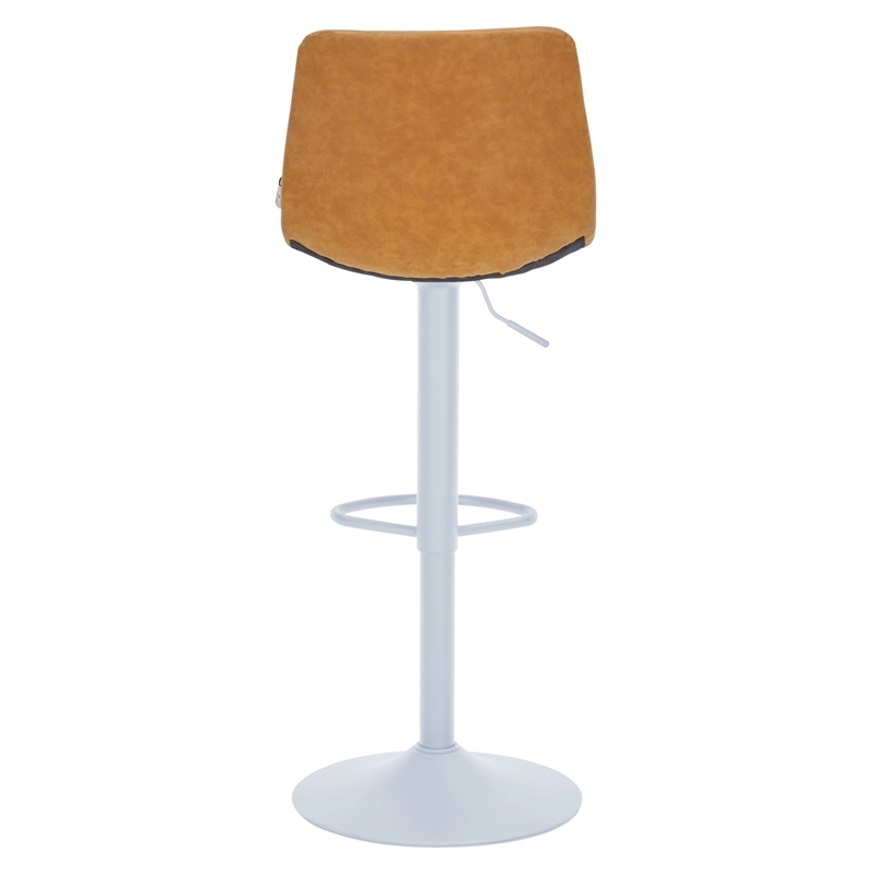 Adjustable Height Bar Stool in Leather with White Iron Base in Light Brown