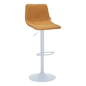 Adjustable Height Bar Stool in Leather with White Iron Base in Light Brown