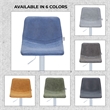 Adjustable Height Bar Stool in Leather with White Iron Base in Peacock Blue