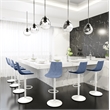 Adjustable Height Bar Stool in Leather with White Iron Base in Peacock Blue