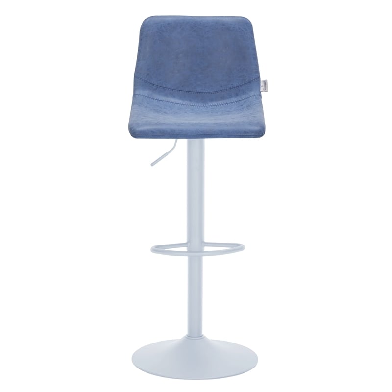 Adjustable Height Bar Stool in Leather with White Iron Base in Peacock Blue
