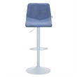 Adjustable Height Bar Stool in Leather with White Iron Base in Peacock Blue