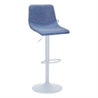 Adjustable Height Bar Stool in Leather with White Iron Base in Peacock Blue