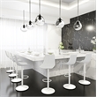 Adjustable Height Bar Stool in Leather with White Iron Base in Light Gray