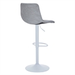 Adjustable Height Bar Stool in Leather with White Iron Base in Light Gray