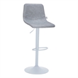 Adjustable Height Bar Stool in Leather with White Iron Base in Light Gray