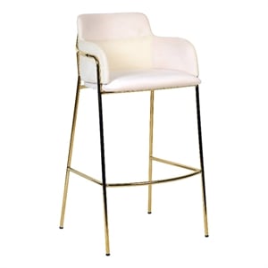 40&quot Low-Back Bar Stool in Velvet with Gold Stainless-Steel Frame in Beige