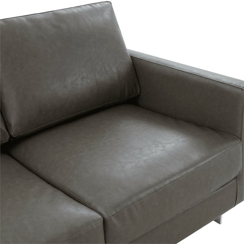 LeisureMod Leather Loveseat with Removable Cushions and Stainless Steel Base in Grey