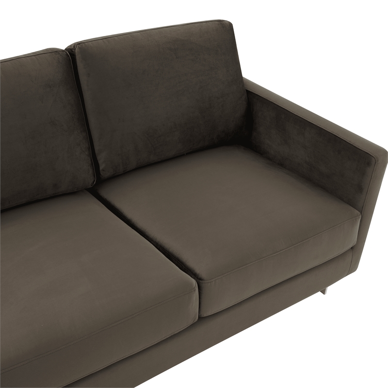 LeisureMod 3-Seater Velvet Sofa with Removable Cushions/Steel Base in Dark Grey