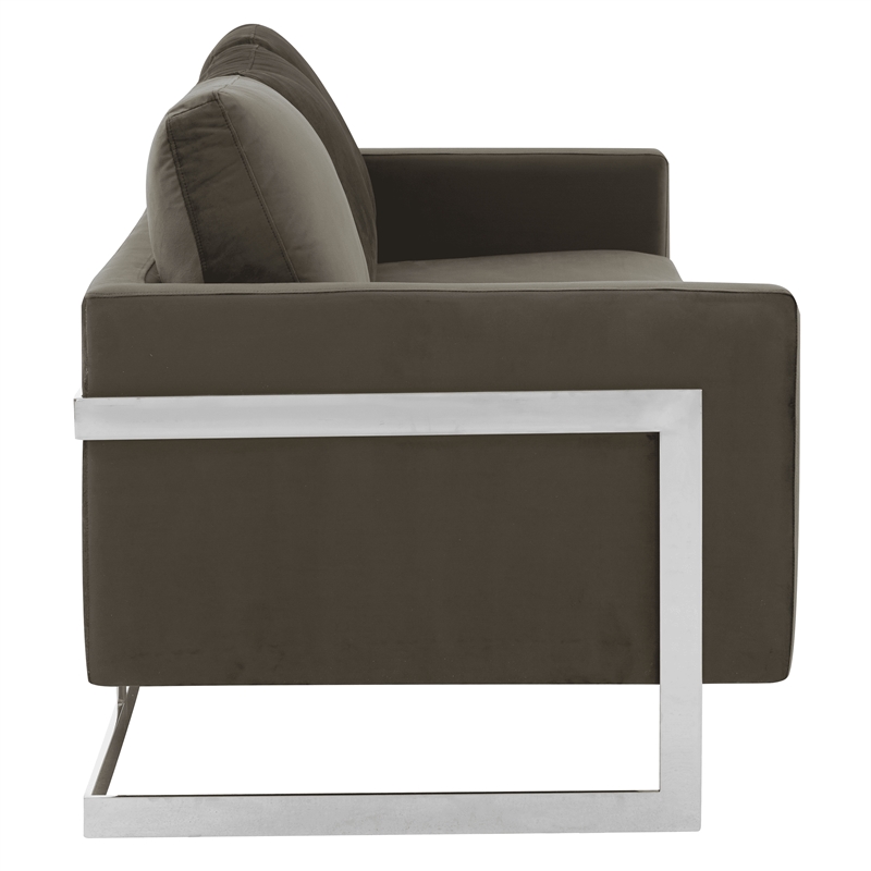 LeisureMod 3-Seater Velvet Sofa with Removable Cushions/Steel Base in Dark Grey