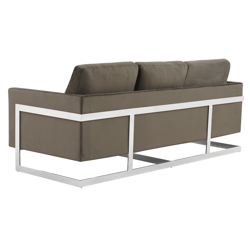 LeisureMod 3-Seater Velvet Sofa with Removable Cushions/Steel Base in Dark Grey