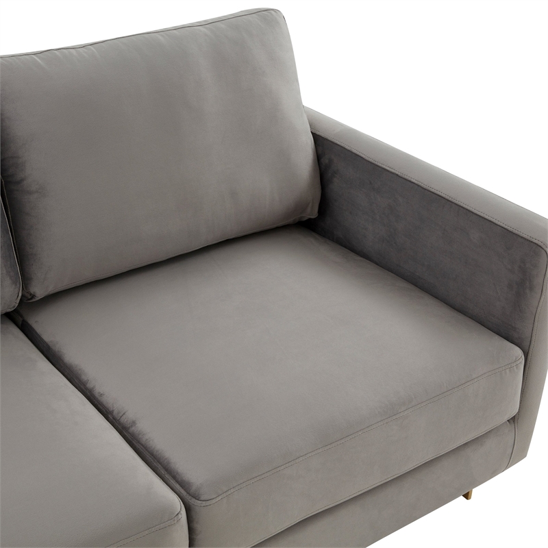 LeisureMod 3-Seater Velvet Sofa with Removable Cushions/Steel Base in Light Grey