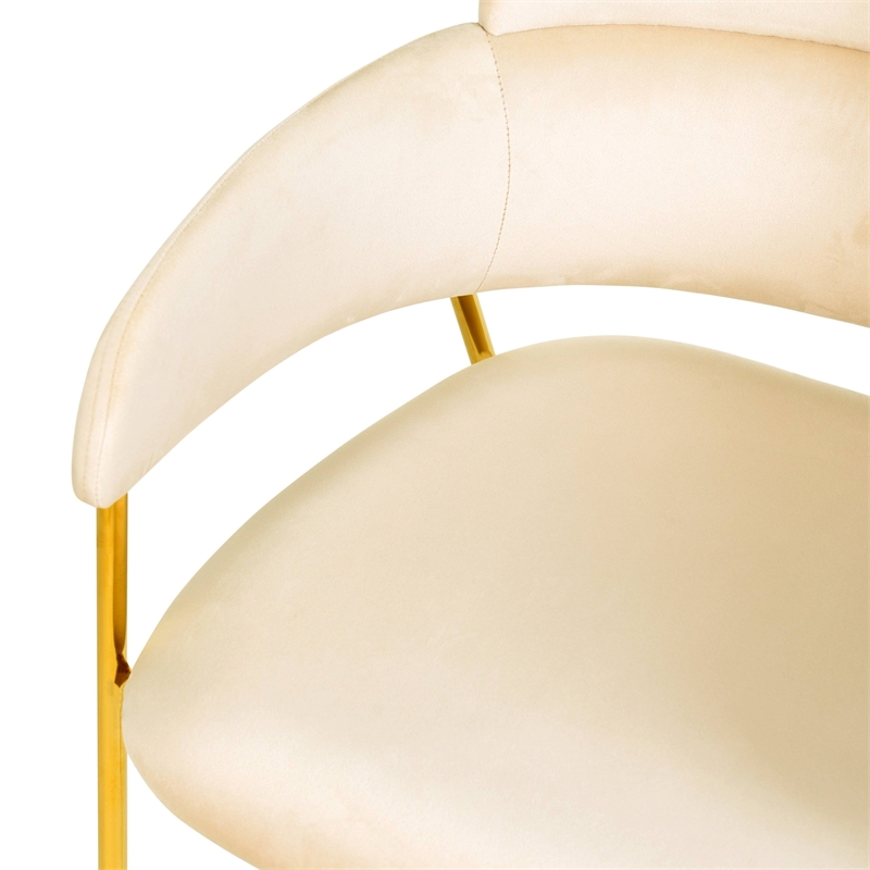 Velvet Dining Chair with Gold Powder-Coated Stainless Steel Legs in Beige