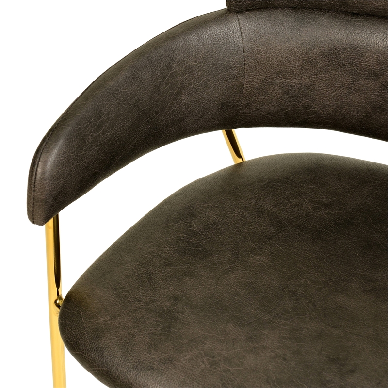 Leather Dining Chair with Gold Powder-Coated Stainless Steel Legs in Charcoal