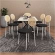 LeisureMod Velvet Dining Chair with Rattan Back/Stainless Steel Legs in Black