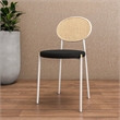LeisureMod Velvet Dining Chair with Rattan Back/Stainless Steel Legs in Black