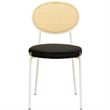 LeisureMod Velvet Dining Chair with Rattan Back/Stainless Steel Legs in Black