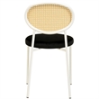 LeisureMod Velvet Dining Chair with Rattan Back/Stainless Steel Legs in Black