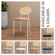 Velvet Dining Chair with Rattan Back and Stainless Steel Legs in Brown