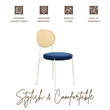 Velvet Dining Chair with Rattan Back and Stainless Steel Legs in Navy Blue