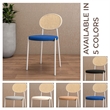 Velvet Dining Chair with Rattan Back and Stainless Steel Legs in Navy Blue