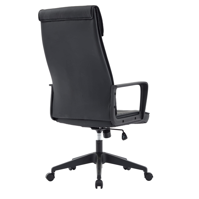 LeisureMod High-Back Leather Office Chair with Adjustable Height in Black