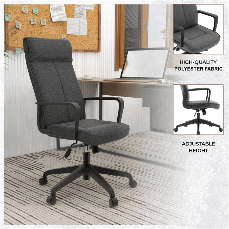 LeisureMod High-Back Polyester Office Chair with Adjustable Height in Charcoal