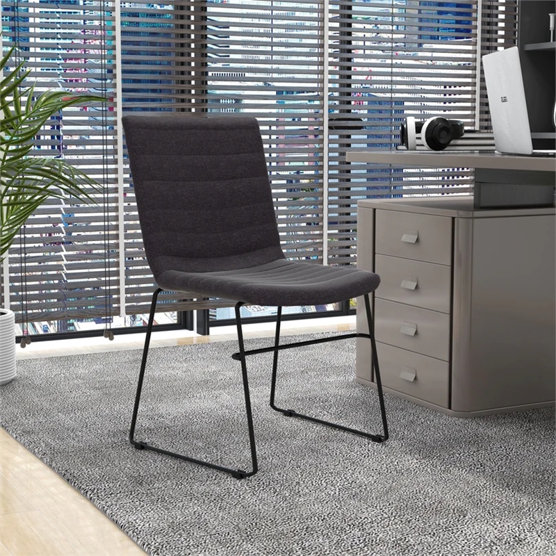 LeisureMod Office Chair in Leather/Polyester with Stainless Steel Base in Brown