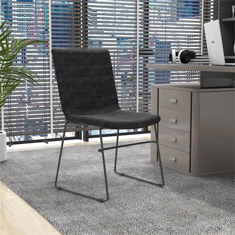 LeisureMod Office Chair in Leather/Polyester with Stainless Steel Base Charcoal