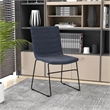 LeisureMod Office Chair in Leather/Polyester with Stainless Steel Base Dark Blue
