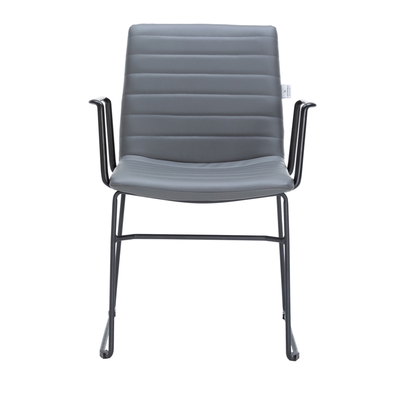 Office Chair in Leather/Polyester with Stainless Steel Base in Gray Leather
