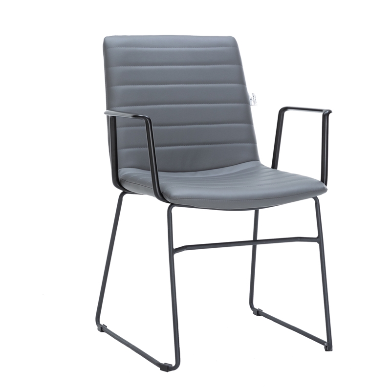 Office Chair in Leather/Polyester with Stainless Steel Base in Gray Leather
