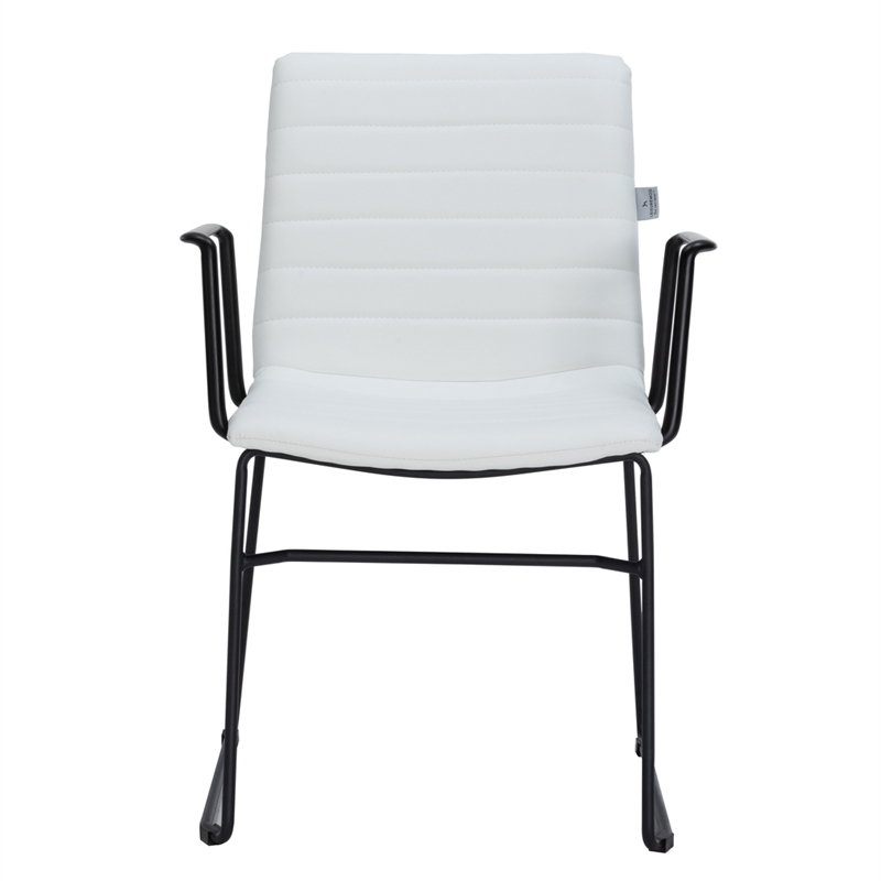 LeisureMod Office Chair in Leather/Polyester with Stainless Steel Base in White