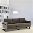 LeisureMod 3-Seater Velvet Sofa with Black Stainless-Steel Base in Dark Gray