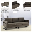 LeisureMod 3-Seater Velvet Sofa with Black Stainless-Steel Base in Dark Gray