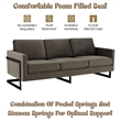 LeisureMod 3-Seater Velvet Sofa with Black Stainless-Steel Base in Dark Gray