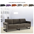 LeisureMod 3-Seater Velvet Sofa with Black Stainless-Steel Base in Dark Gray