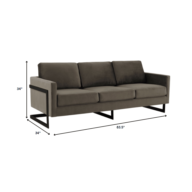 3-Seater Upholstered Velvet Sofa with Black Stainless-Steel Base in Dark Gray