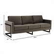 LeisureMod 3-Seater Velvet Sofa with Black Stainless-Steel Base in Dark Gray