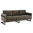 LeisureMod 3-Seater Velvet Sofa with Black Stainless-Steel Base in Dark Gray