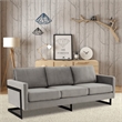 LeisureMod 3-Seater Velvet Sofa with Black Stainless-Steel Base in Light Gray