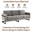 LeisureMod 3-Seater Velvet Sofa with Black Stainless-Steel Base in Light Gray