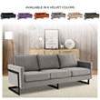 LeisureMod 3-Seater Velvet Sofa with Black Stainless-Steel Base in Light Gray