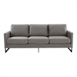 LeisureMod 3-Seater Velvet Sofa with Black Stainless-Steel Base in Light Gray