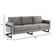 LeisureMod 3-Seater Velvet Sofa with Black Stainless-Steel Base in Light Gray