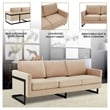 LeisureMod 3-Seater Upholstered Velvet Sofa with Black Stainless-Steel Base in Beige