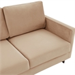 LeisureMod 3-Seater Upholstered Velvet Sofa with Black Stainless-Steel Base in Beige