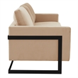 LeisureMod 3-Seater Upholstered Velvet Sofa with Black Stainless-Steel Base in Beige